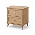 Table de chevet en bois clair avec façades en rotin et 2 tiroirs