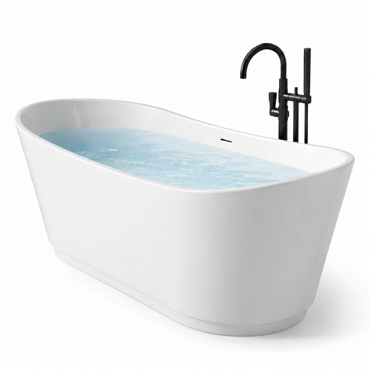Baignoire îlot acrylique blanc avec robinet noir 170x80x60 cm
