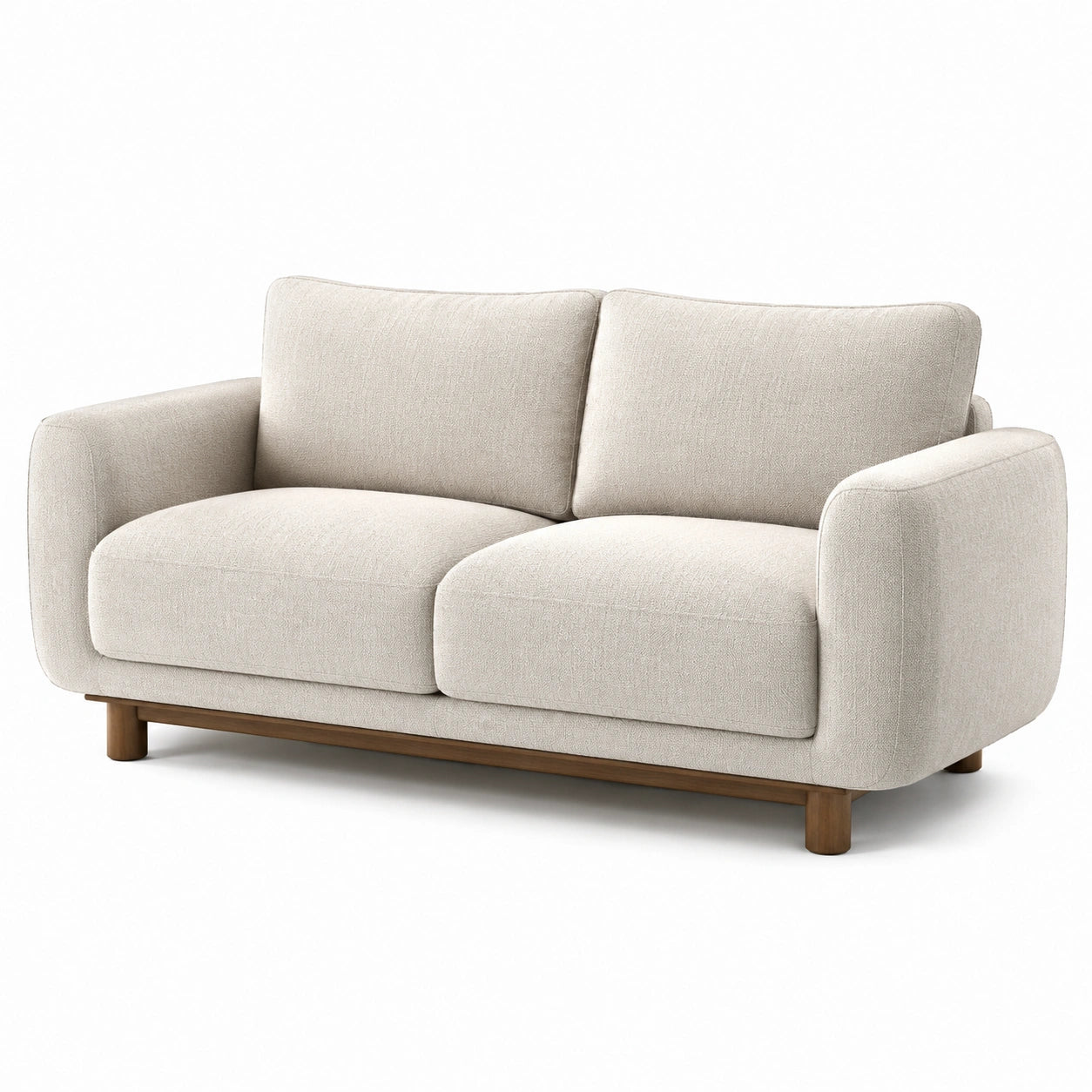 Canapé 2 places en tissu polyester beige avec pieds en bois
